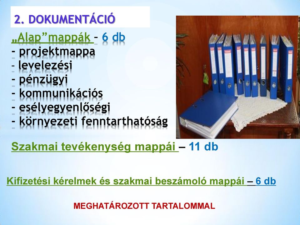 fenntarthatóság Szakmai tevékenység mappái 11 db Kifizetési