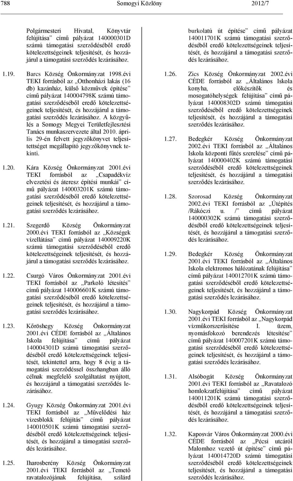 munkaszervezete által 2010. április 29-én felvett jegyzőkönyvet teljesítettséget megállapító jegyzőkönyvnek tekinti. 1.20. Kára Község Önkormányzat 2001.