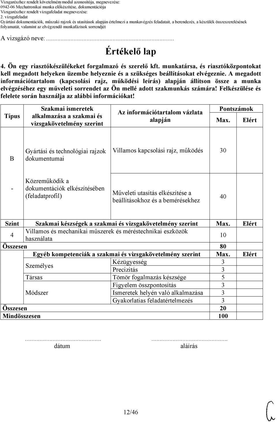 A megadott információtartalom (kapcsolási rajz, működési leírás) alapján állítson össze a munka elvégzéséhez egy műveleti sorrendet az Ön mellé adott szakmunkás számára!