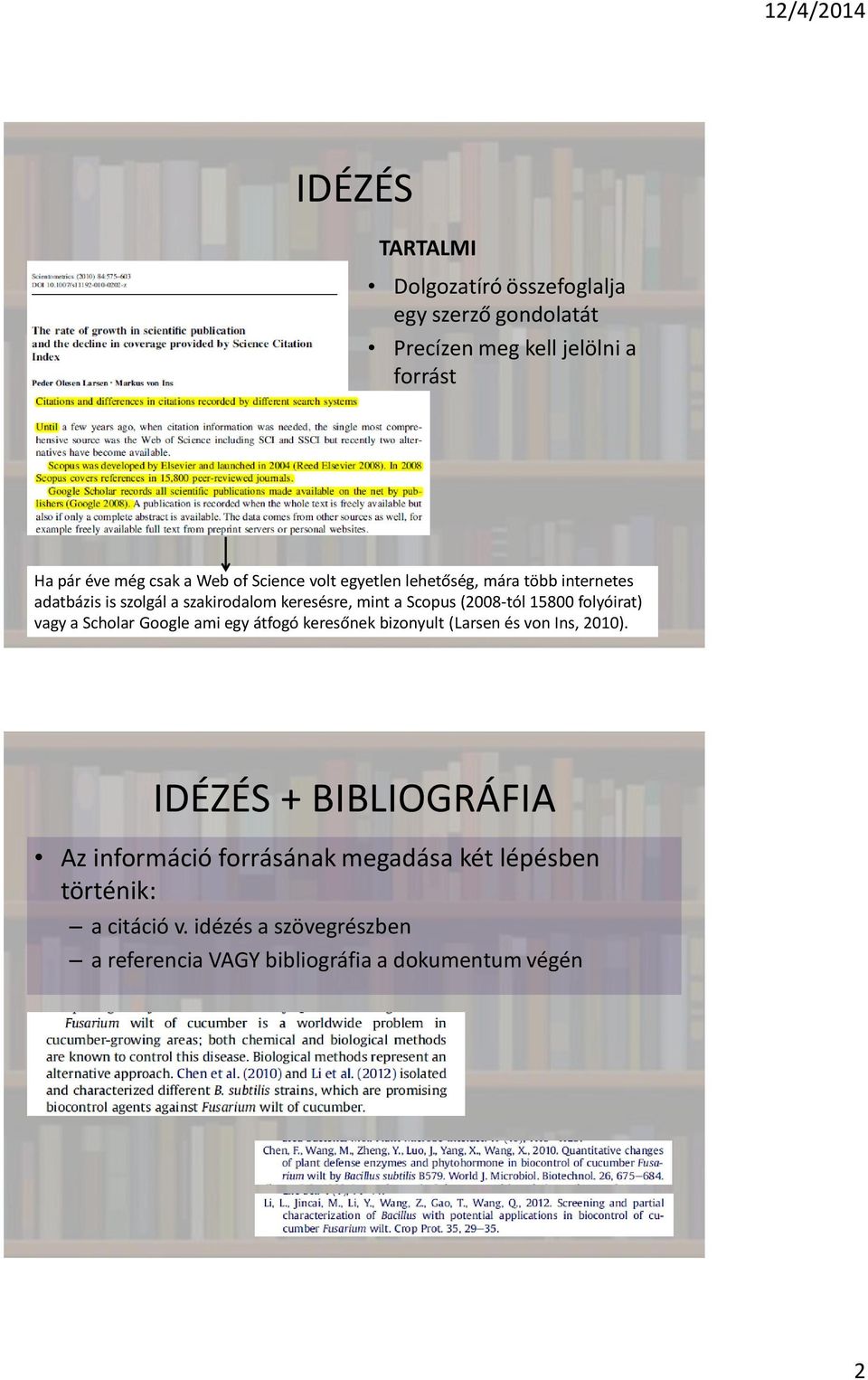 folyóirat) vagy a Scholar Google ami egy átfogó keresőnek bizonyult (Larsen és von Ins, 2010).