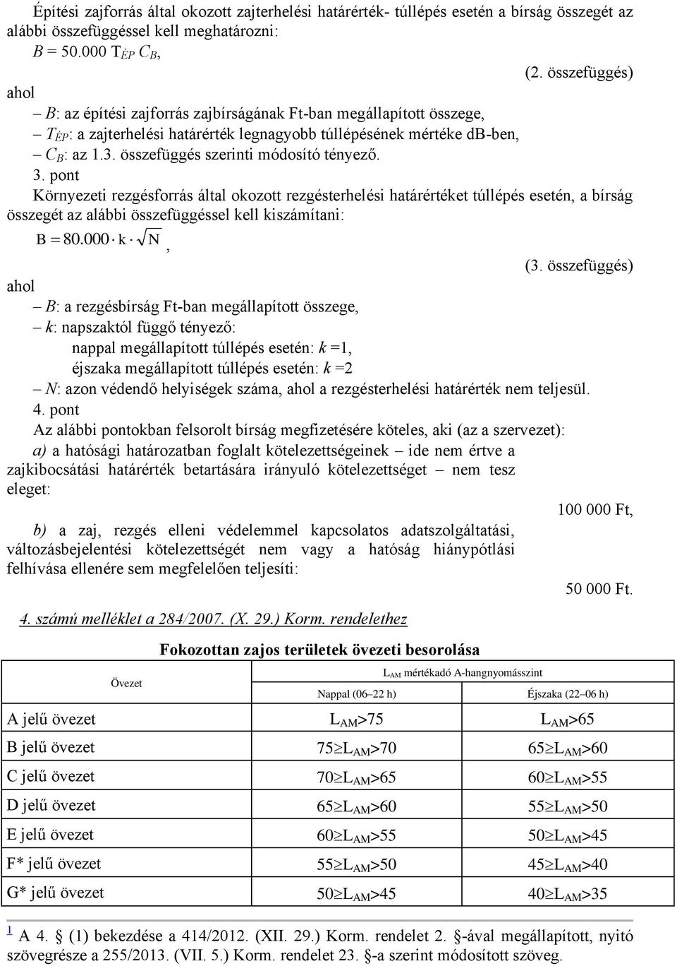 összefüggés szerinti módosító tényező. 3. pont Környezeti rezgésforrás által okozott rezgésterhelési határértéket túllépés esetén, a bírság összegét az alábbi összefüggéssel kell kiszámítani: B 80.