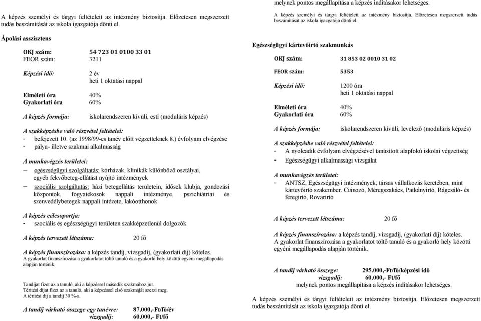 betegellátás területein, idősek klubja, gondozási központok, fogyatékosok nappali intézménye, pszichiátriai és szenvedélybetegek nappali intézete, lakóotthonok - szociális és egészségügyi területen