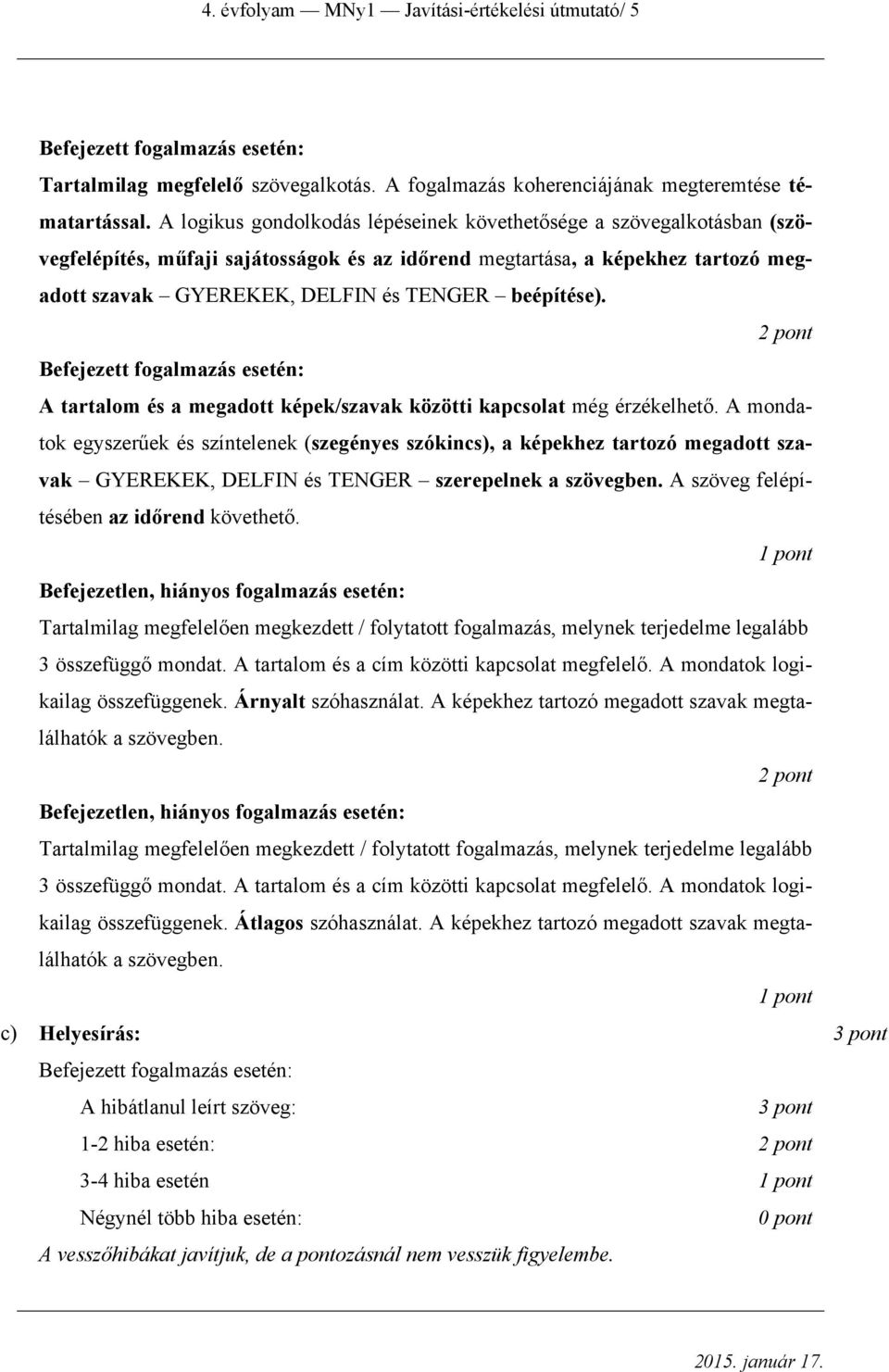 beépítése). 2 pont A tartalom és a megadott képek/szavak közötti kapcsolat még érzékelhető.