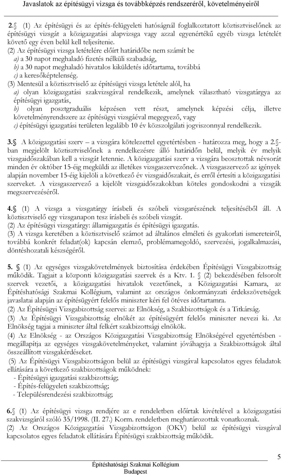 (2) Az építésügyi vizsga letételére előírt határidőbe nem számít be a) a 30 napot meghaladó fizetés nélküli szabadság, b) a 30 napot meghaladó hivatalos kiküldetés időtartama, továbbá c) a