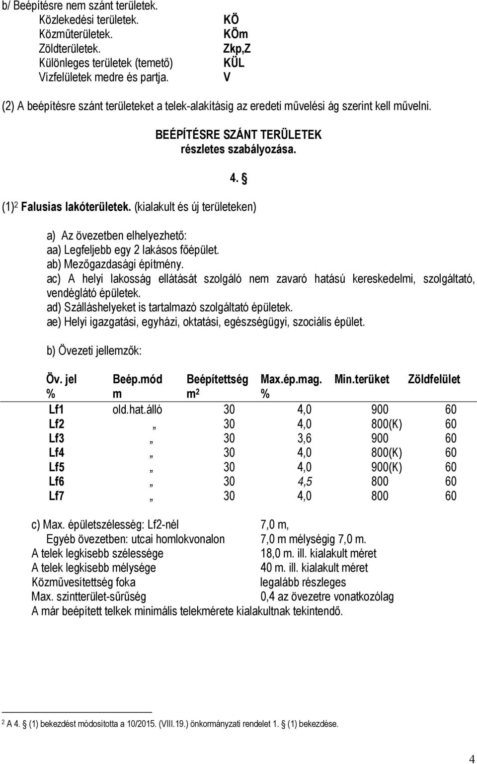 (1) 2 Falusias lakóterületek. (kialakult és új területeken) a) Az övezetben elhelyezhető: aa) Legfeljebb egy 2 lakásos főépület. ab) Mezőgazdasági építmény.