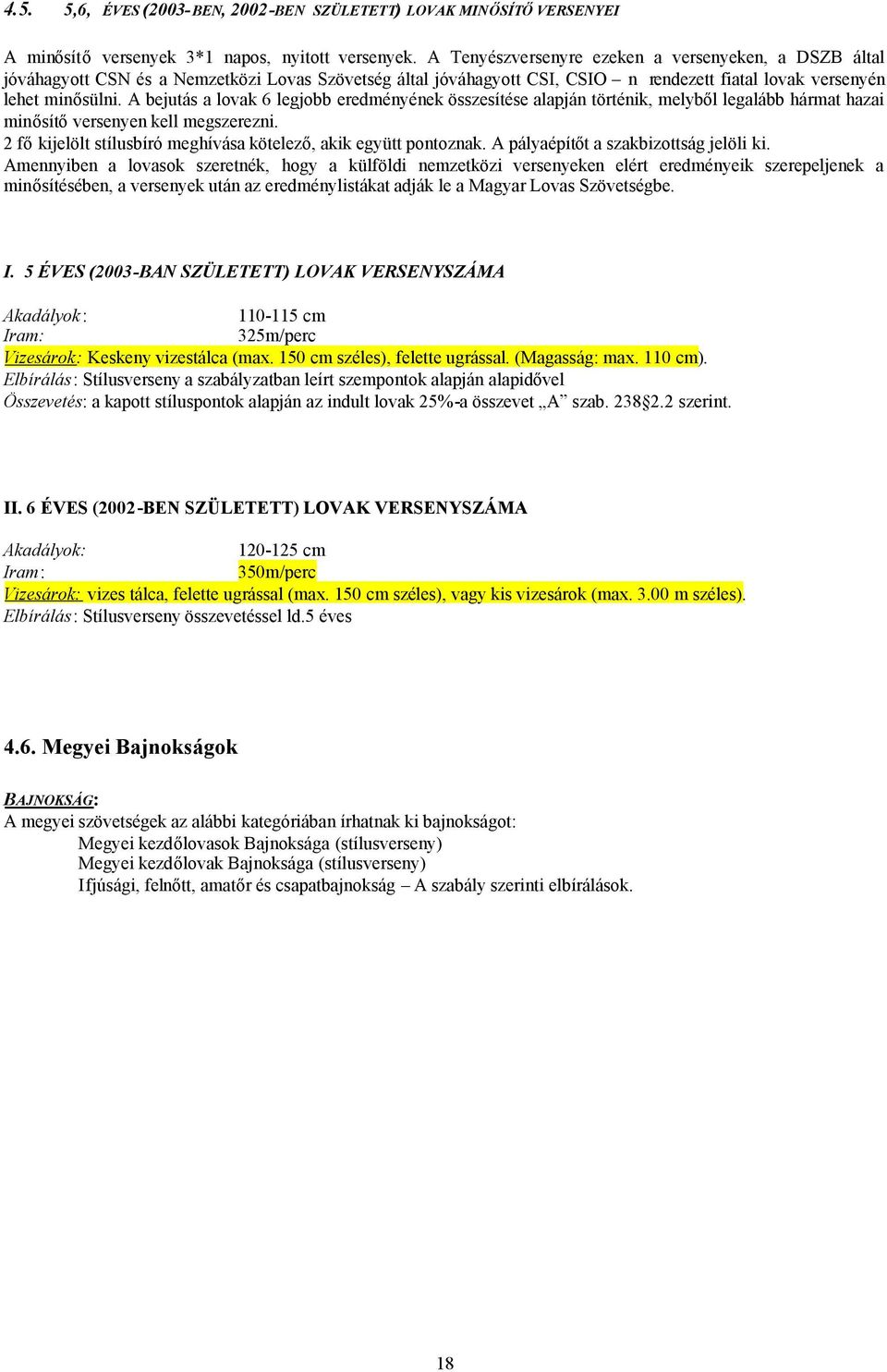 A bejutás a lovak 6 legjobb eredményének összesítése alapján történik, melyből legalább hármat hazai minősítőversenyen kell megszerezni.