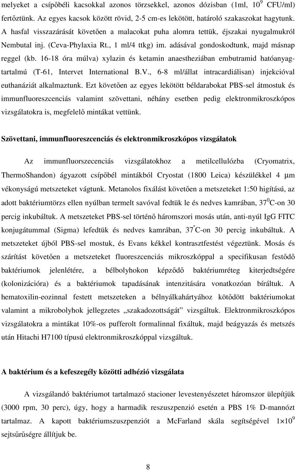 16-18 óra múlva) xylazin és ketamin anaestheziában embutramid hatóanyagtartalmú (T-61, Intervet International B.V., 6-8 ml/állat intracardiálisan) injekcióval euthanáziát alkalmaztunk.