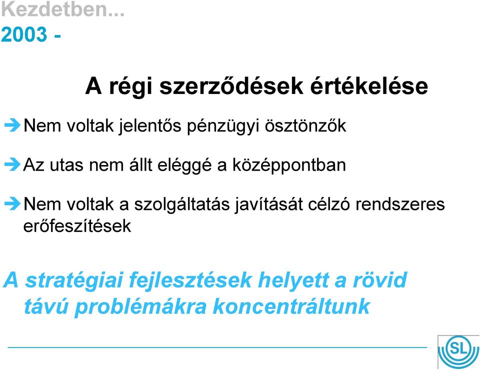 pénzügyi ösztönzők Az utas nem állt eléggé a középpontban Nem
