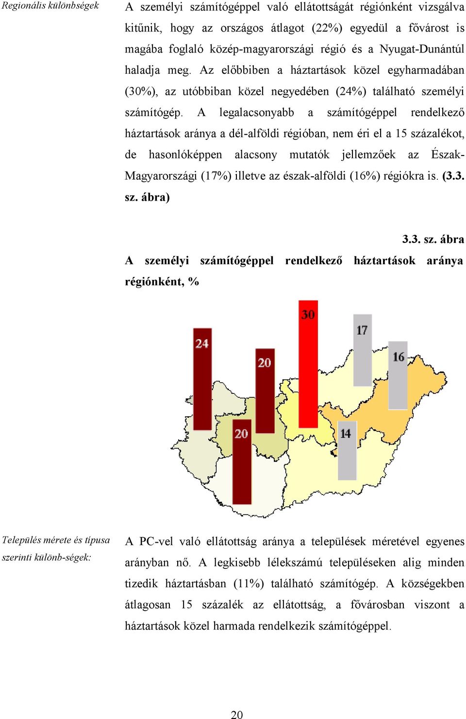 A legalacsonyabb a számítógéppel rendelkező háztartások aránya a dél-alföldi régióban, nem éri el a 15 százalékot, de hasonlóképpen alacsony mutatók jellemzőek az Észak- Magyarországi (17%) illetve