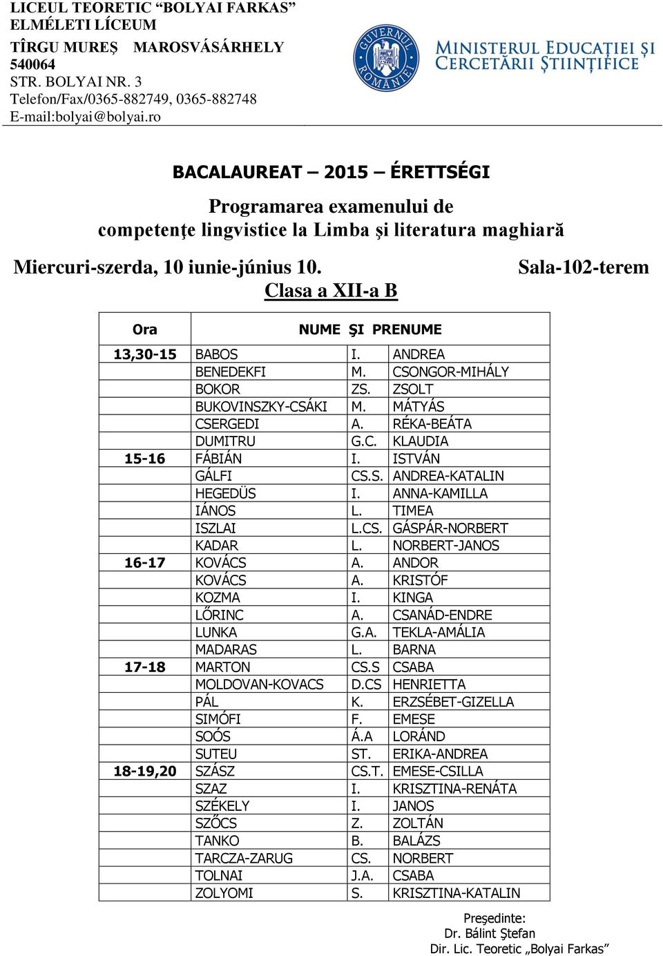 KINGA LŐRINC A. CSANÁD-ENDRE LUNKA G.A. TEKLA-AMÁLIA MADARAS L. BARNA 17-18 MARTON CS.S CSABA MOLDOVAN-KOVACS D.CS HENRIETTA PÁL K. ERZSÉBET-GIZELLA SIMÓFI F. EMESE SOÓS Á.