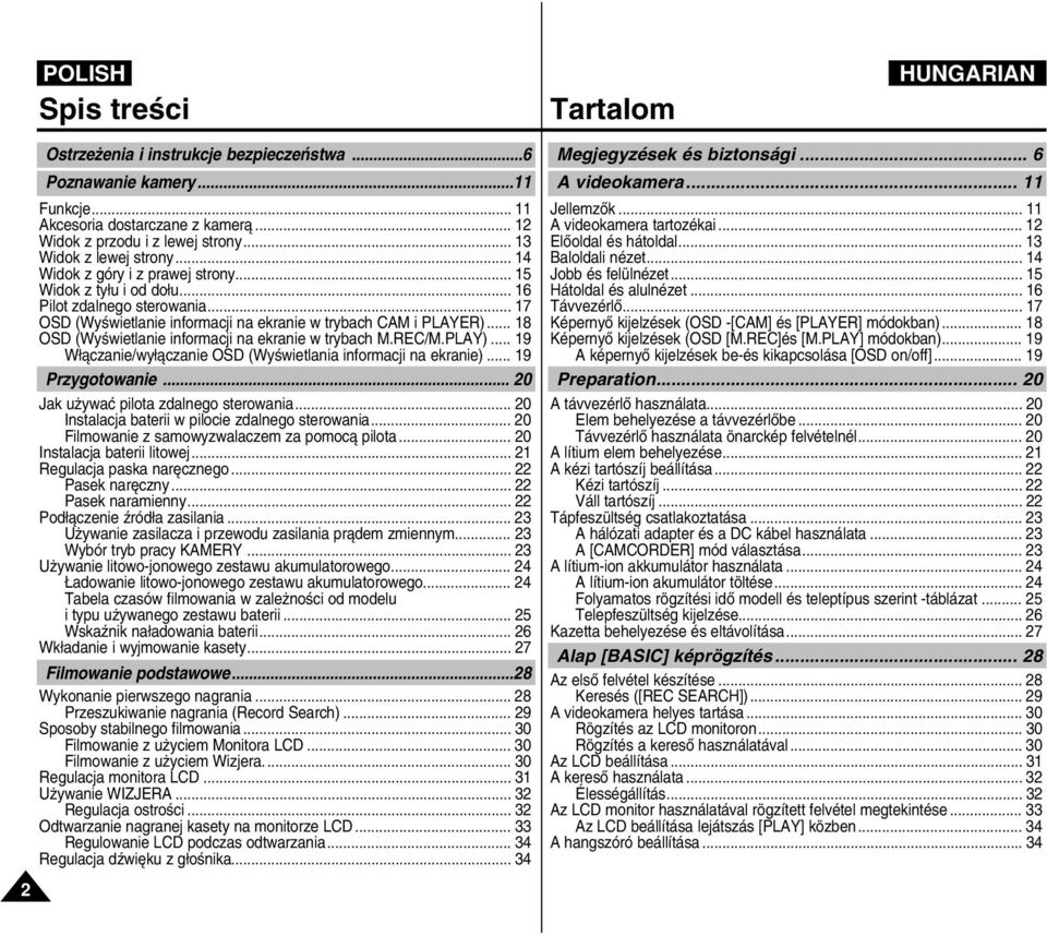 .. 18 OSD (WyÊwietlanie informacji na ekranie w trybach M.REC/M.PLAY)... 19 W àczanie/wy àczanie OSD (WyÊwietlania informacji na ekranie)... 19 Przygotowanie... 20 Jak u ywaç pilota zdalnego sterowania.