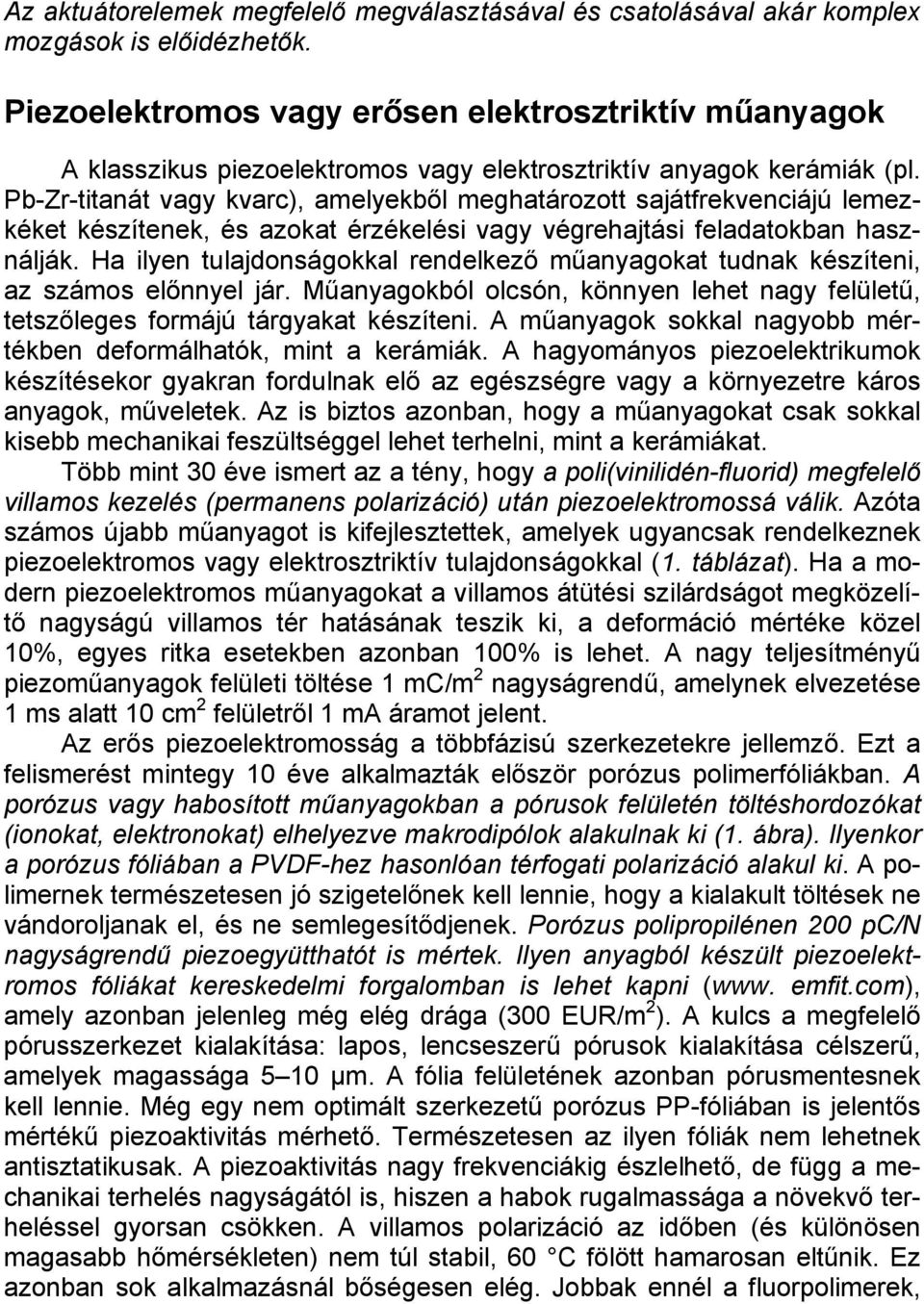 Pb-Zr-titanát vagy kvarc), amelyekből meghatározott sajátfrekvenciájú lemezkéket készítenek, és azokat érzékelési vagy végrehajtási feladatokban használják.