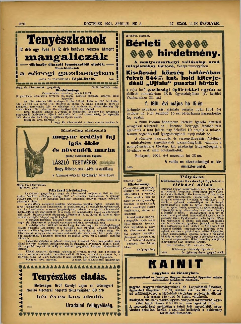 (A petróleum szállítására érvényes 25. számú kivételes díjszabás hatályon kivül helyezése). Az 1C96. márczius 1-től érvényes II. rész 2. füzet, illetve az 1897. évi október 1-től és 1900. é.i április 1-től érvényes II.