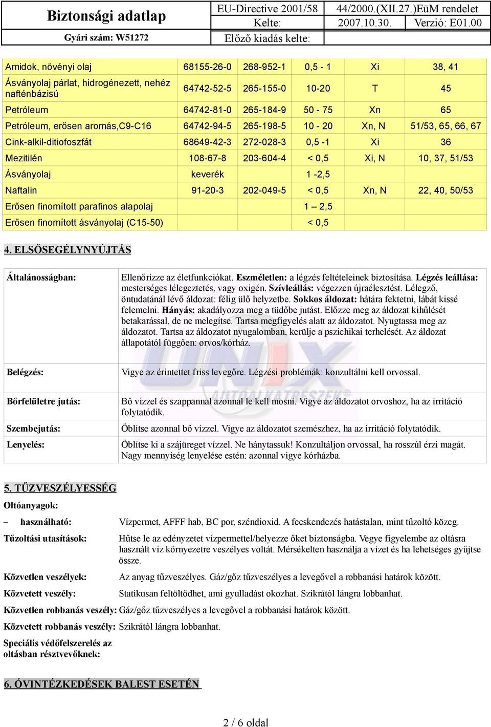 keverék 1-2,5 Naftalin 91-20-3 202-049-5 < 0,5 Xn, N 22, 40, 50/53 Erősen finomított parafinos alapolaj 1 2,5 Erősen finomított ásványolaj (C15-50) < 0,5 4.