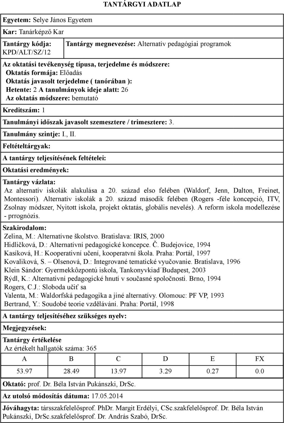 század második felében (Rogers -féle koncepció, ITV, Zsolnay módszer, Nyitott iskola, projekt oktatás, globális nevelés). A reform iskola modellezése - prrognózis. Zelina, M.: Alternatívne školstvo.