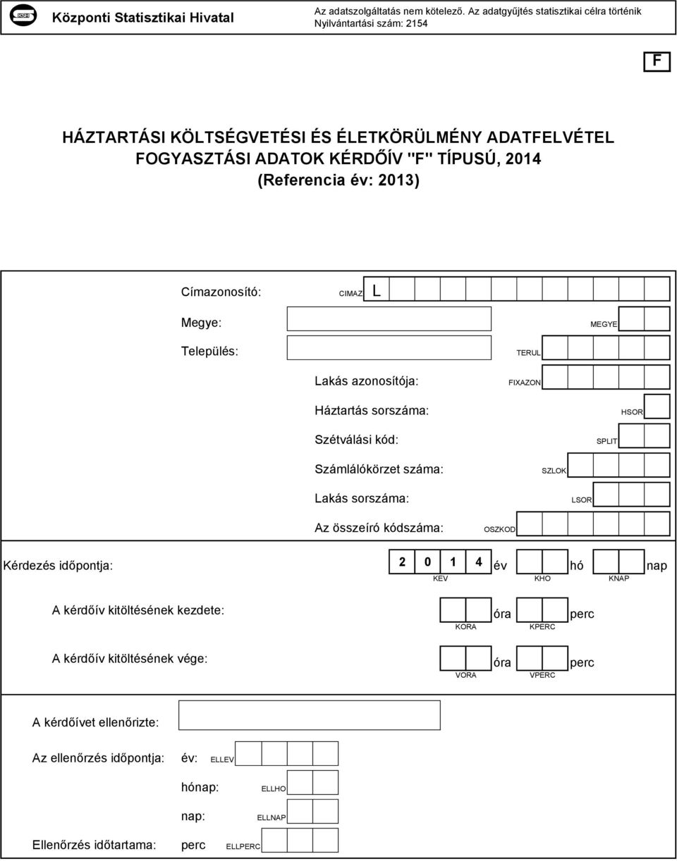 év: 2013) Címazonosító: CIMAZ L Megye: MEGYE Település: TERUL Lakás azonosítója: FIXAZON Háztartás sorszáma: HSOR Szétválási kód: SPLIT Számlálókörzet száma: SZLOK Lakás sorszáma: