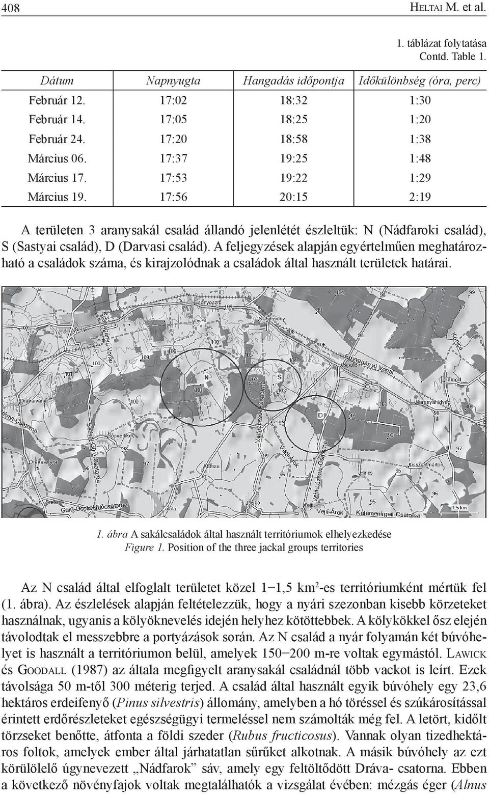 A területen 3 aranysakál család állandó jelenlétét észleltük: N (Nádfaroki család), S (Sastyai család), D (Darvasi család).