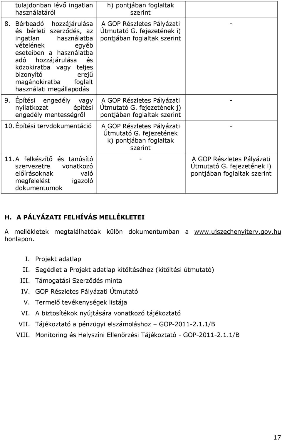 használati megállapodás 9. Építési engedély vagy nyilatkozat építési engedély mentességről 10.Építési tervdokumentáció 11.