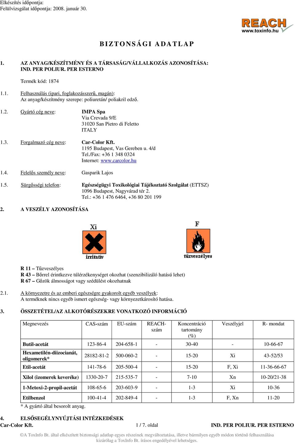 5. Sürgősségi telefon: Egészségügyi Toxikológiai Tájékoztató Szolgálat (ETTSZ) 1096 Budapest, Nagyvárad tér 2. Tel.: +36 1 476 6464, +36 80 201 199 2.