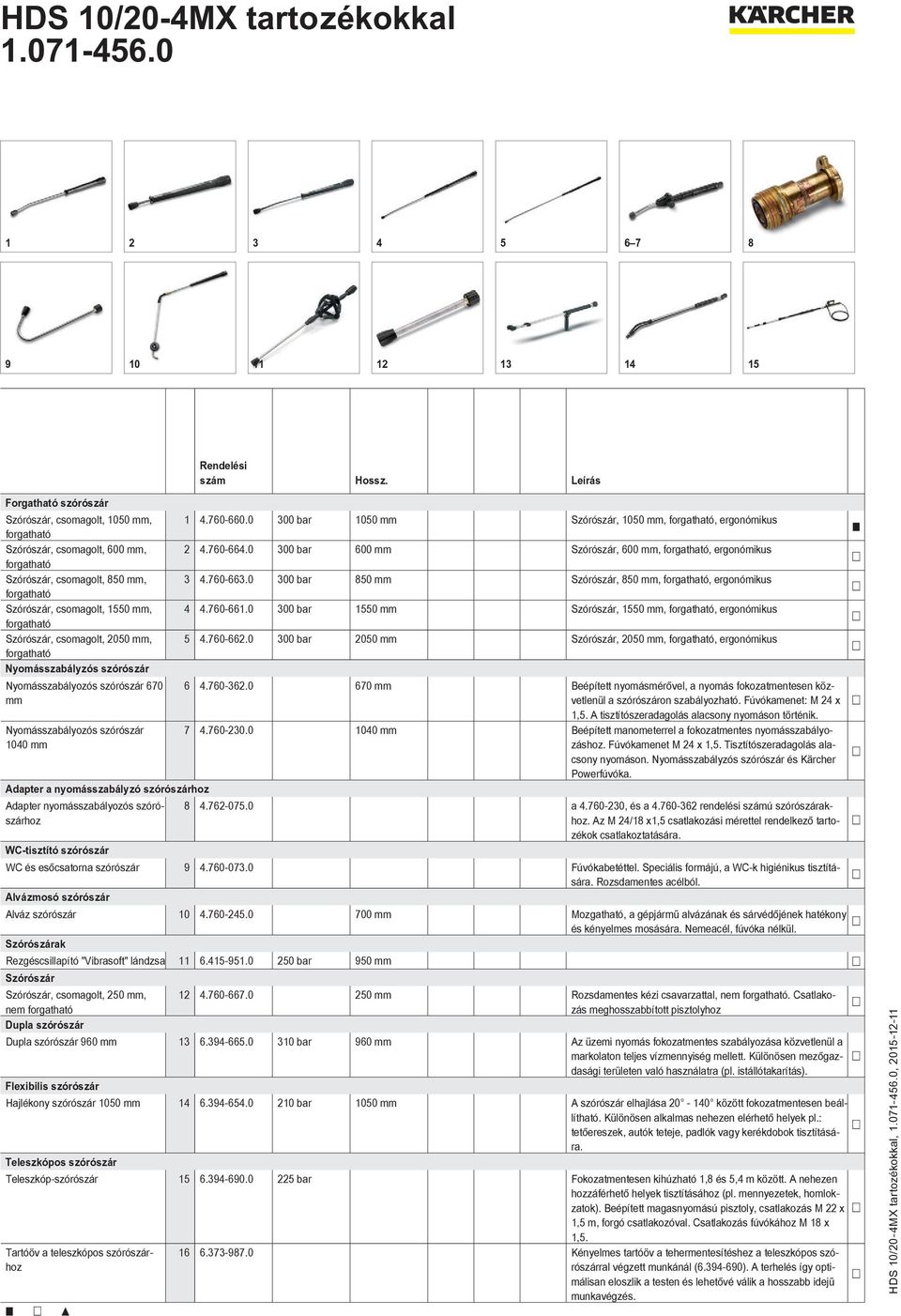 Szórószár, csomagolt, 2050 mm, forgatható Nyomásszabályzós szórószár Nyomásszabályozós szórószár 670 mm Nyomásszabályozós szórószár 1040 mm Adapter a nyomásszabályzó szórószárhoz Adapter