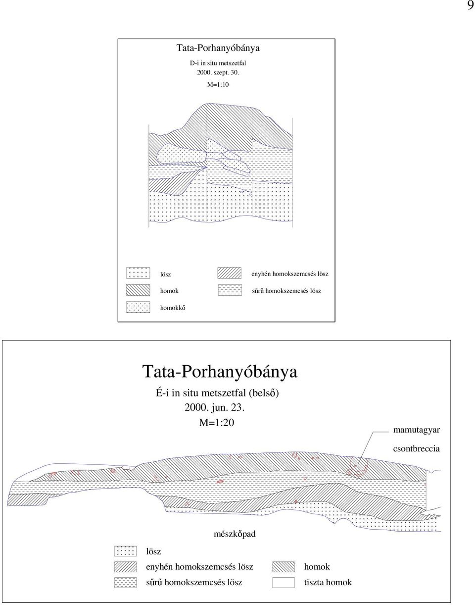 Tata-Porhanyóbánya É-i in situ metszetfal (belső) 2000. jun. 23.