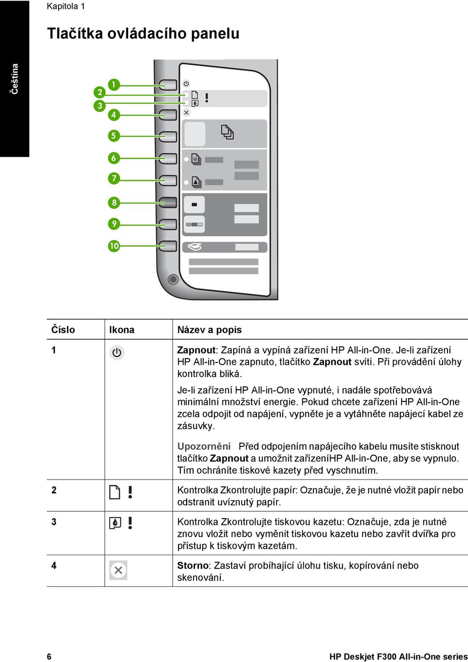 Pokud chcete zařízení HP All-in-One zcela odpojit od napájení, vypněte je a vytáhněte napájecí kabel ze zásuvky.