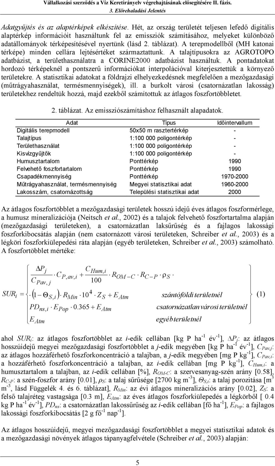 A terepmodellből (MH katona térképe) mnden cellára lejtésértéket származtattunk. A talajtípusokra az AGROTOPO adatbázst, a területhasználatra a CORINE2000 adatbázst használtuk.