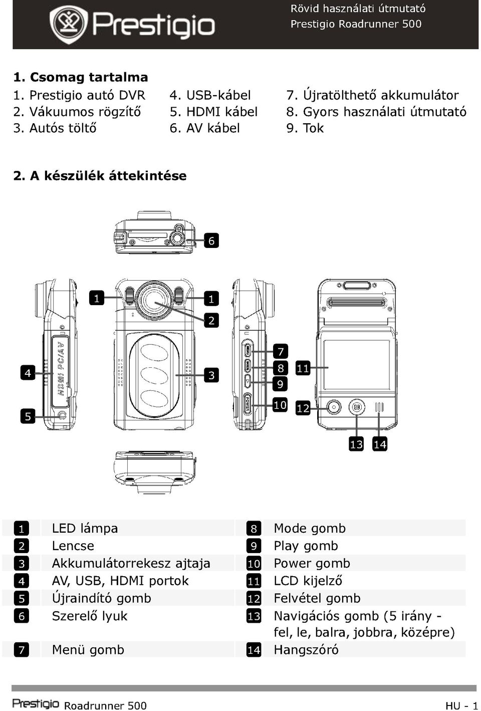 A készülék áttekintése 6 1 1 2 4 5 3 7 8 11 9 10 12 13 14 1 2 3 4 5 6 7 LED láma 8 Mode gomb Lencse 9 Play gomb Akkumulátorrekesz