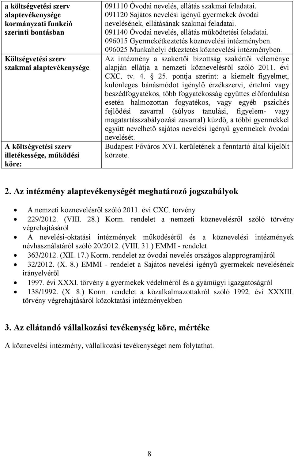 096015 Gyermekétkeztetés köznevelési intézményben. 096025 Munkahelyi étkeztetés köznevelési intézményben.