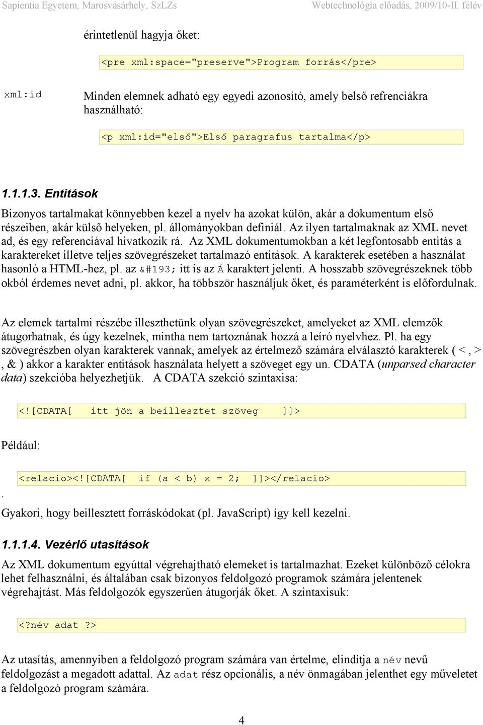 Az ilyen tartalmaknak az XML nevet ad, és egy referenciával hivatkozik rá. Az XML dokumentumokban a két legfontosabb entitás a karaktereket illetve teljes szövegrészeket tartalmazó entitások.