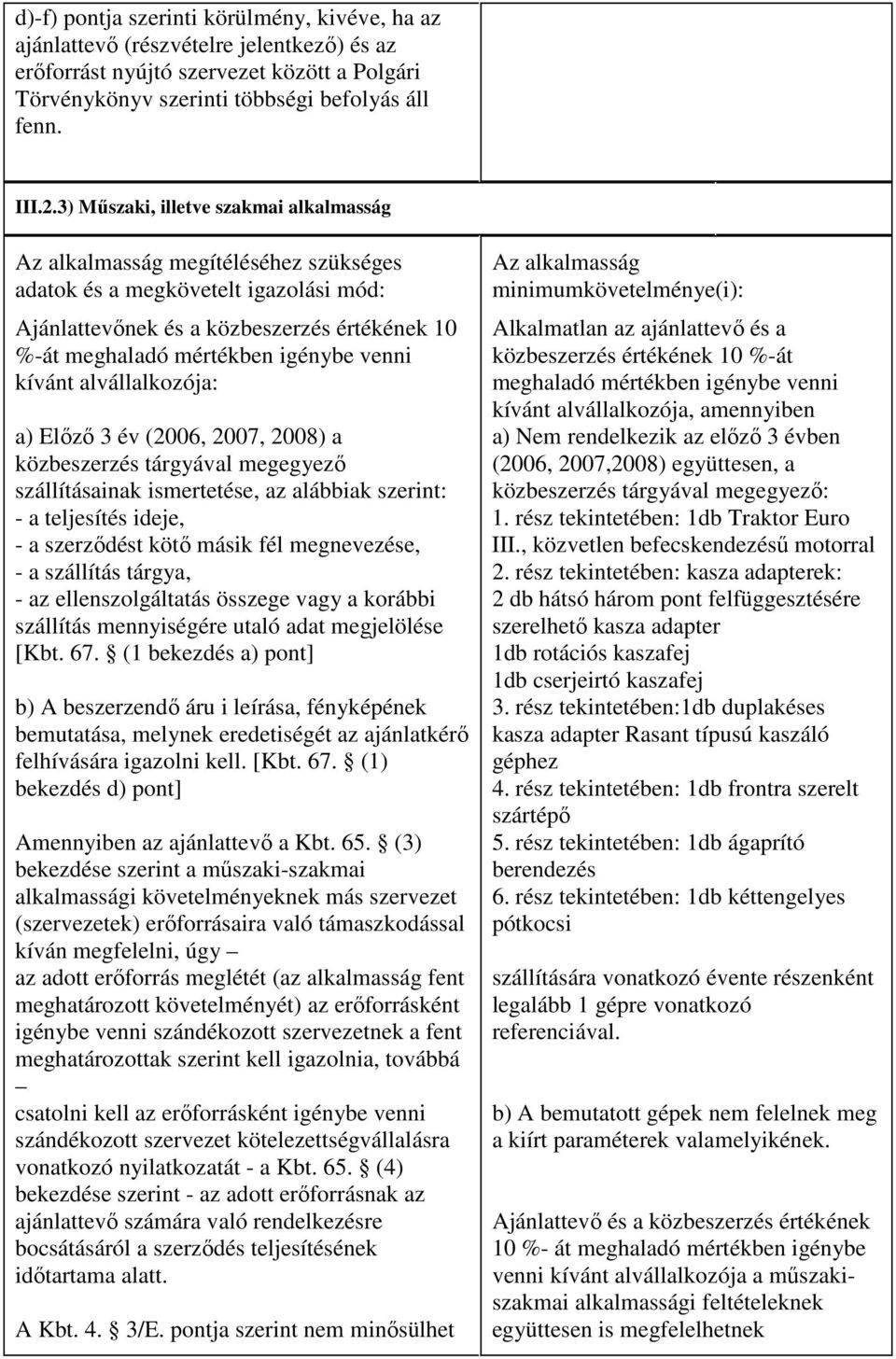 venni kívánt alvállalkozója: a) Elızı 3 év (2006, 2007, 2008) a közbeszerzés tárgyával megegyezı szállításainak ismertetése, az alábbiak szerint: - a teljesítés ideje, - a szerzıdést kötı másik fél