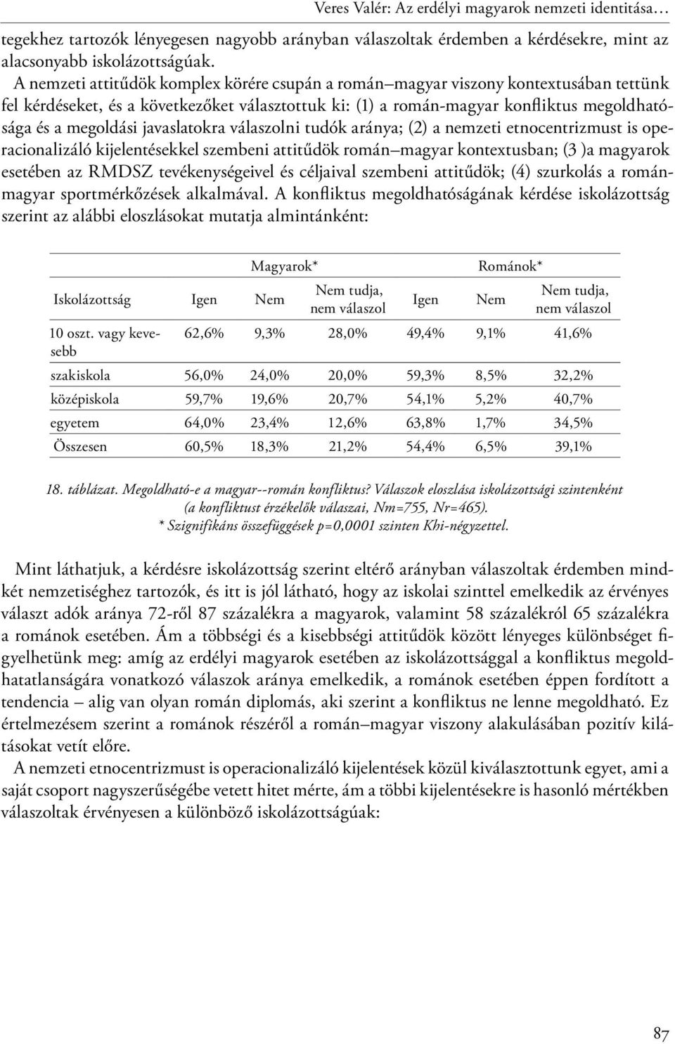 javaslatokra válaszolni tudók aránya; (2) a nemzeti etnocentrizmust is operacionalizáló kijelentésekkel szembeni attitűdök román magyar kontextusban; (3 )a magyarok esetében az RMDSZ tevékenységeivel