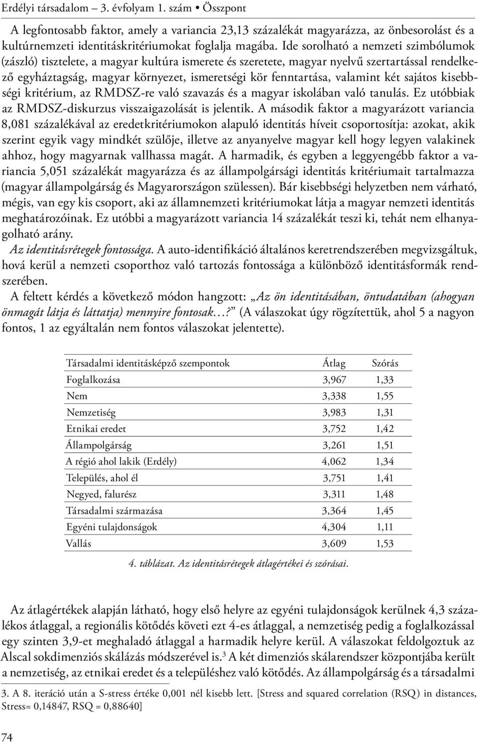 valamint két sajátos kisebbségi kritérium, az RMDSZ-re való szavazás és a magyar iskolában való tanulás. Ez utóbbiak az RMDSZ-diskurzus visszaigazolását is jelentik.