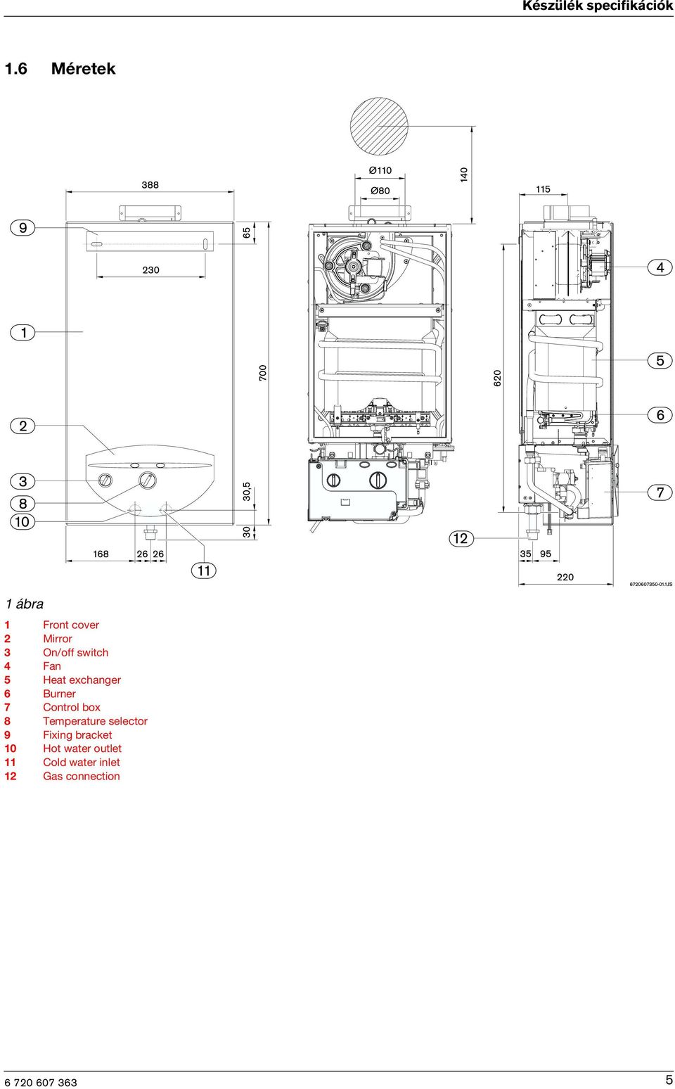 4 Fan 5 Heat exchanger 6 Burner 7 Control box 8