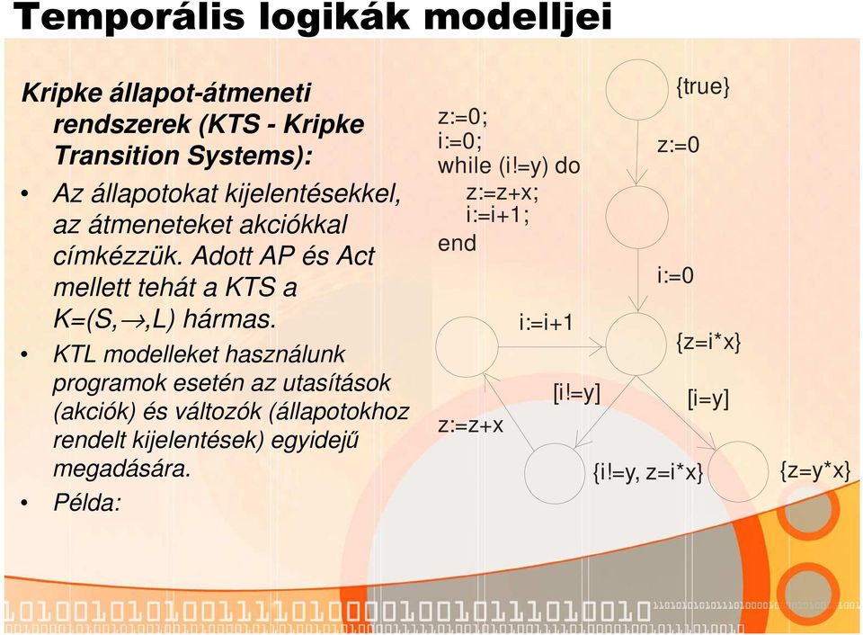 KTL modelleket használunk programok esetén az utasítások (akciók) és változók (állapotokhoz rendelt kijelentések)