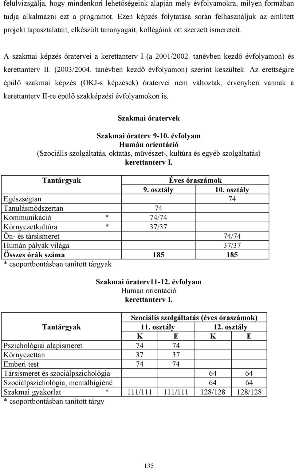 tanévben kezdő évfolyamon) és (2003/2004. tanévben kezdő évfolyamon) szerint készültek.