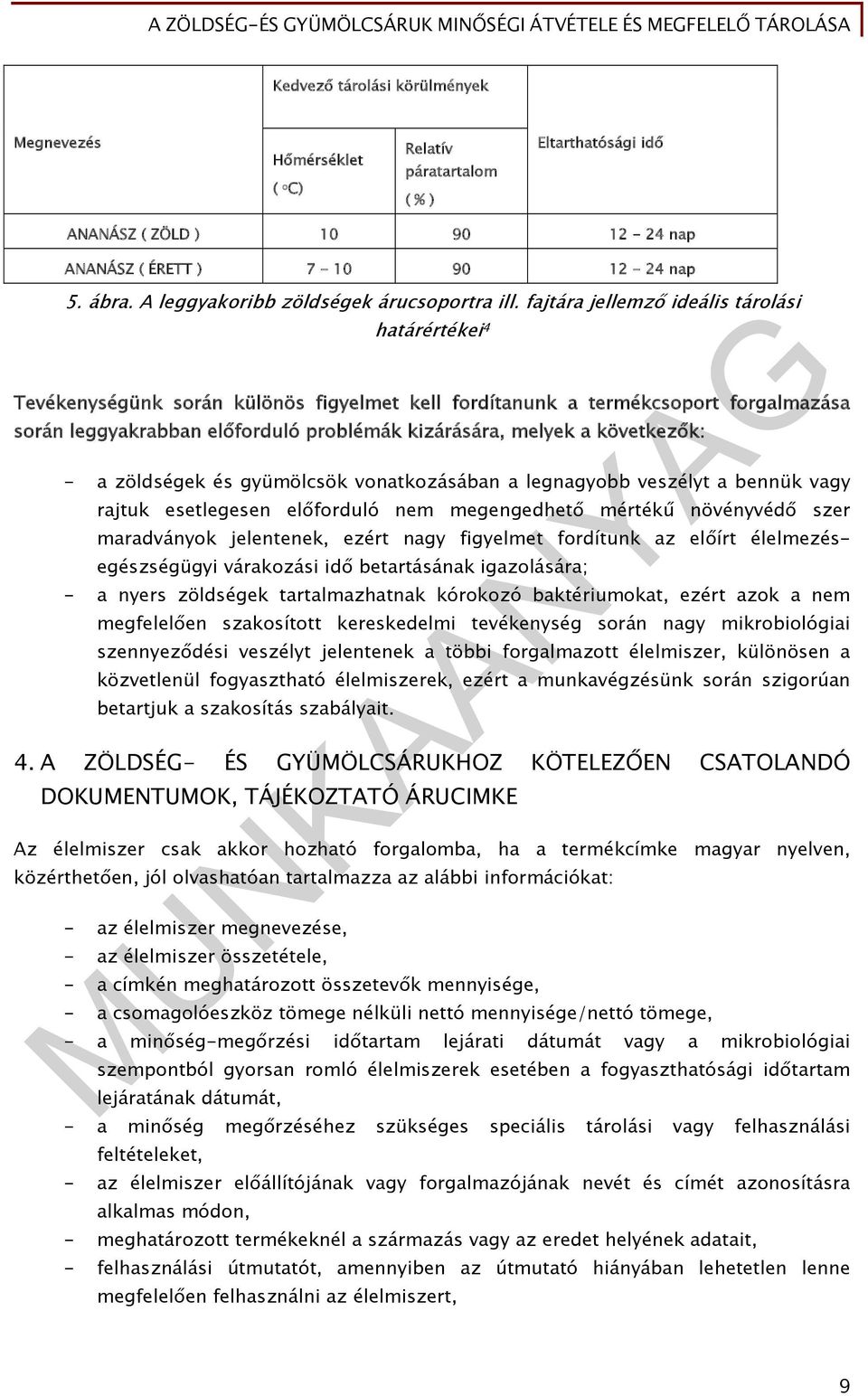 fajtára jellemző ideális tárolási határértékei 4 Tevékenységünk során különös figyelmet kell fordítanunk a termékcsoport forgalmazása során leggyakrabban előforduló problémák kizárására, melyek a