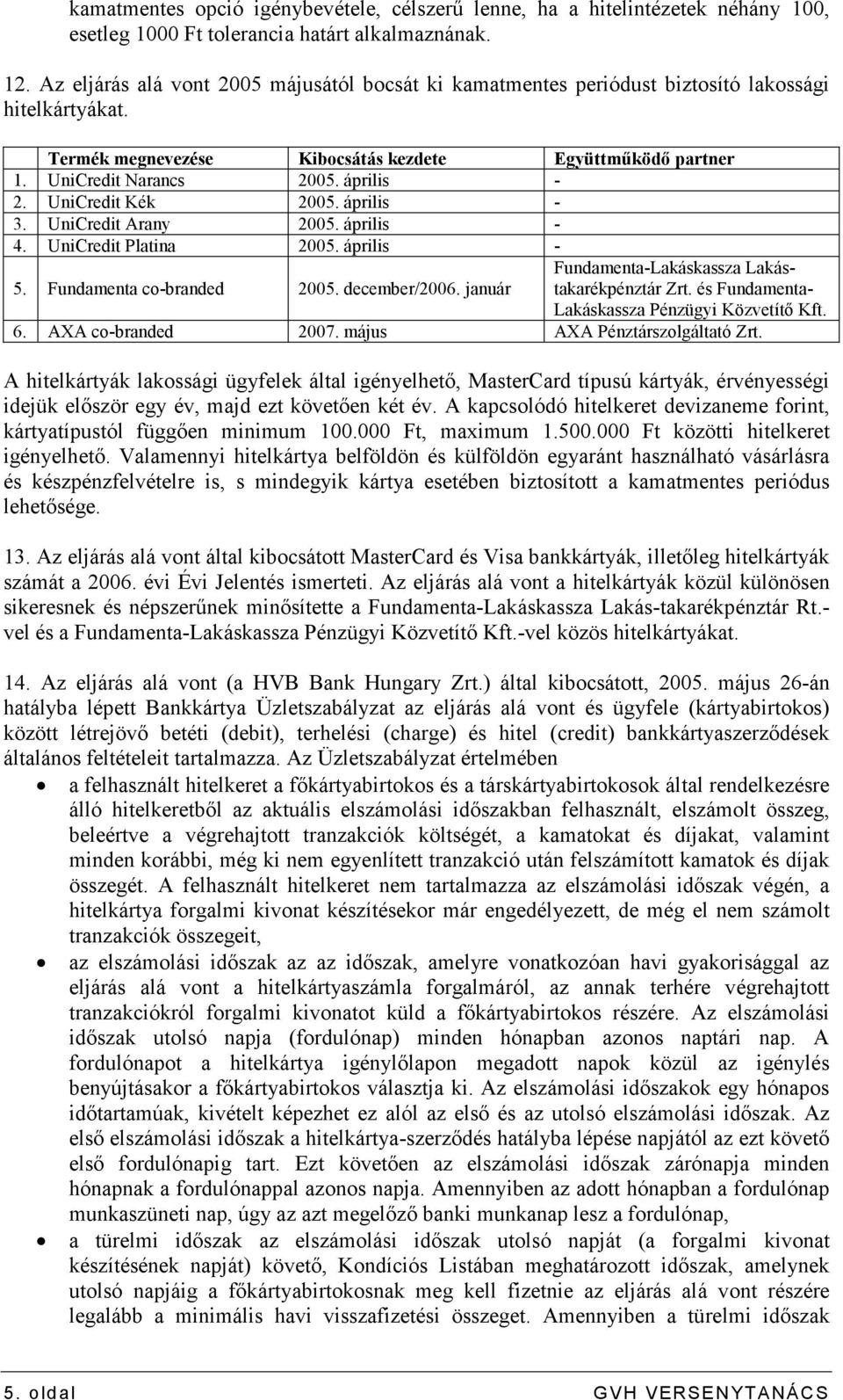 április - 2. UniCredit Kék 2005. április - 3. UniCredit Arany 2005. április - 4. UniCredit Platina 2005. április - 5. Fundamenta co-branded 2005. december/2006.