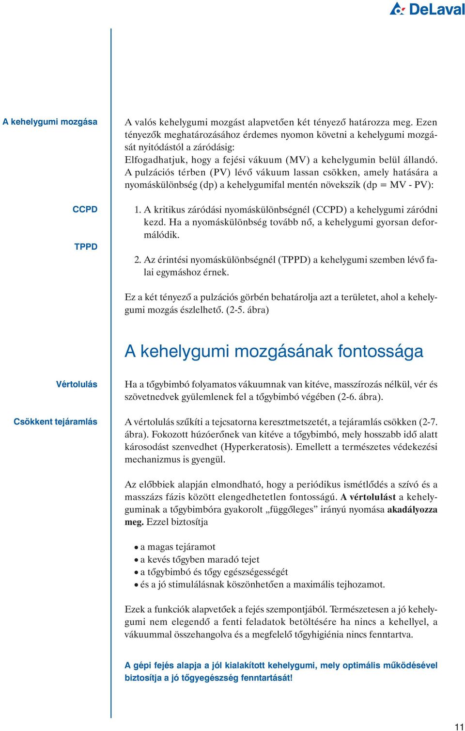 A pulzációs térben (PV) lévõ vákuum lassan csökken, amely hatására a nyomáskülönbség (dp) a kehelygumifal mentén növekszik (dp = MV - PV): 1.