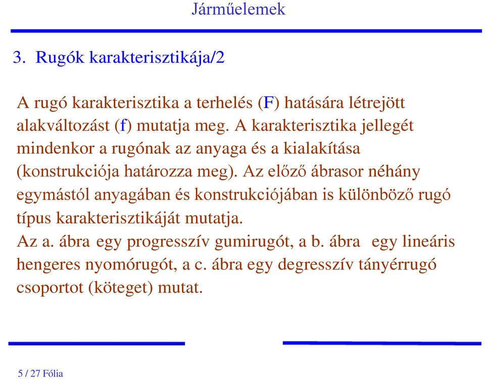 Az előző ábrasor néhány egymástól anyagában és konstrukciójában is különböző rugó típus karakterisztikáját mutatja. Az a.