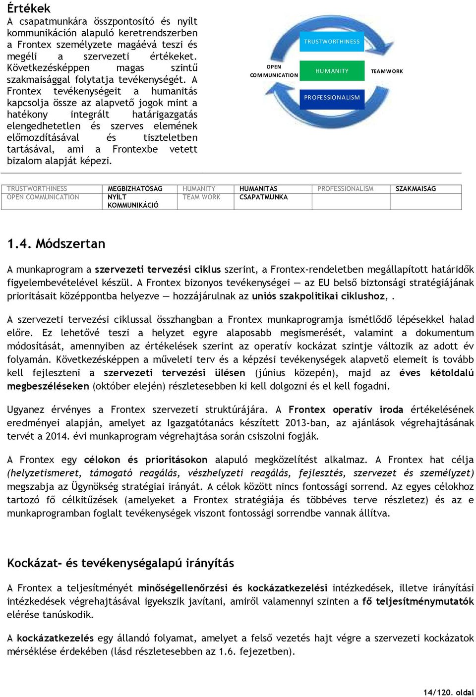 A Frontex tevékenységeit a humanitás kapcsolja össze az alapvetı jogok mint a hatékony integrált határigazgatás elengedhetetlen és szerves elemének elımozdításával és tiszteletben tartásával, ami a