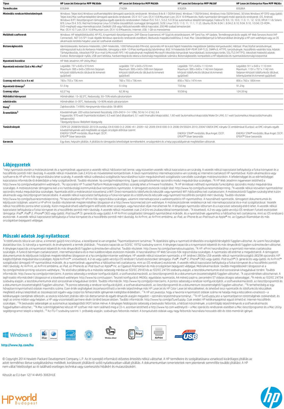 1 (32/64 bites), Windows 7 (32/64 bites), Windows Vista (32/64 bites), 32 bites Windows XP (SP2 vagy újabb); Teljes körű Mac szoftvertelepítést támogató operációs rendszerek: OS X 10.7 Lion, OS X 10.