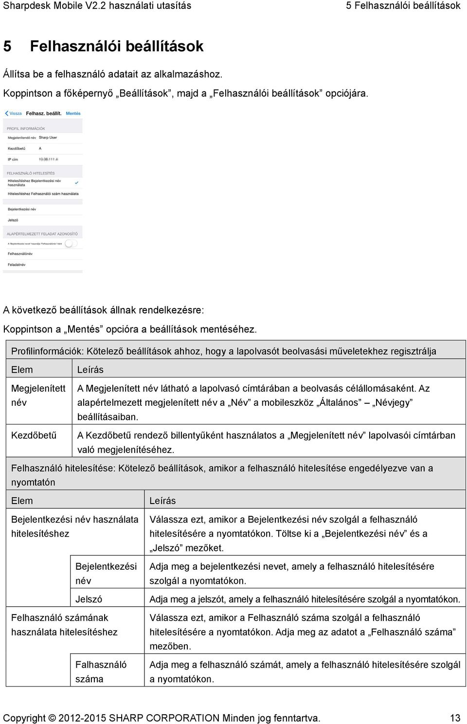 Profilinformációk: Kötelező beállítások ahhoz, hogy a lapolvasót beolvasási műveletekhez regisztrálja Elem Megjelenített név Kezdőbetű Leírás A Megjelenített név látható a lapolvasó címtárában a