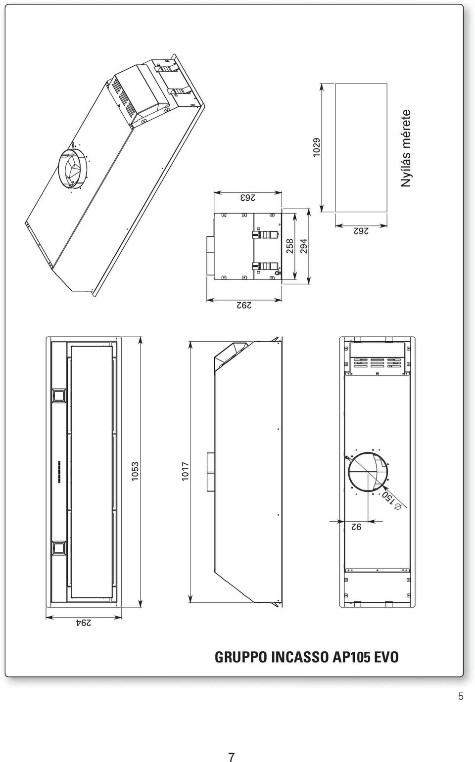 Nyílás Hole sizes mérete 294