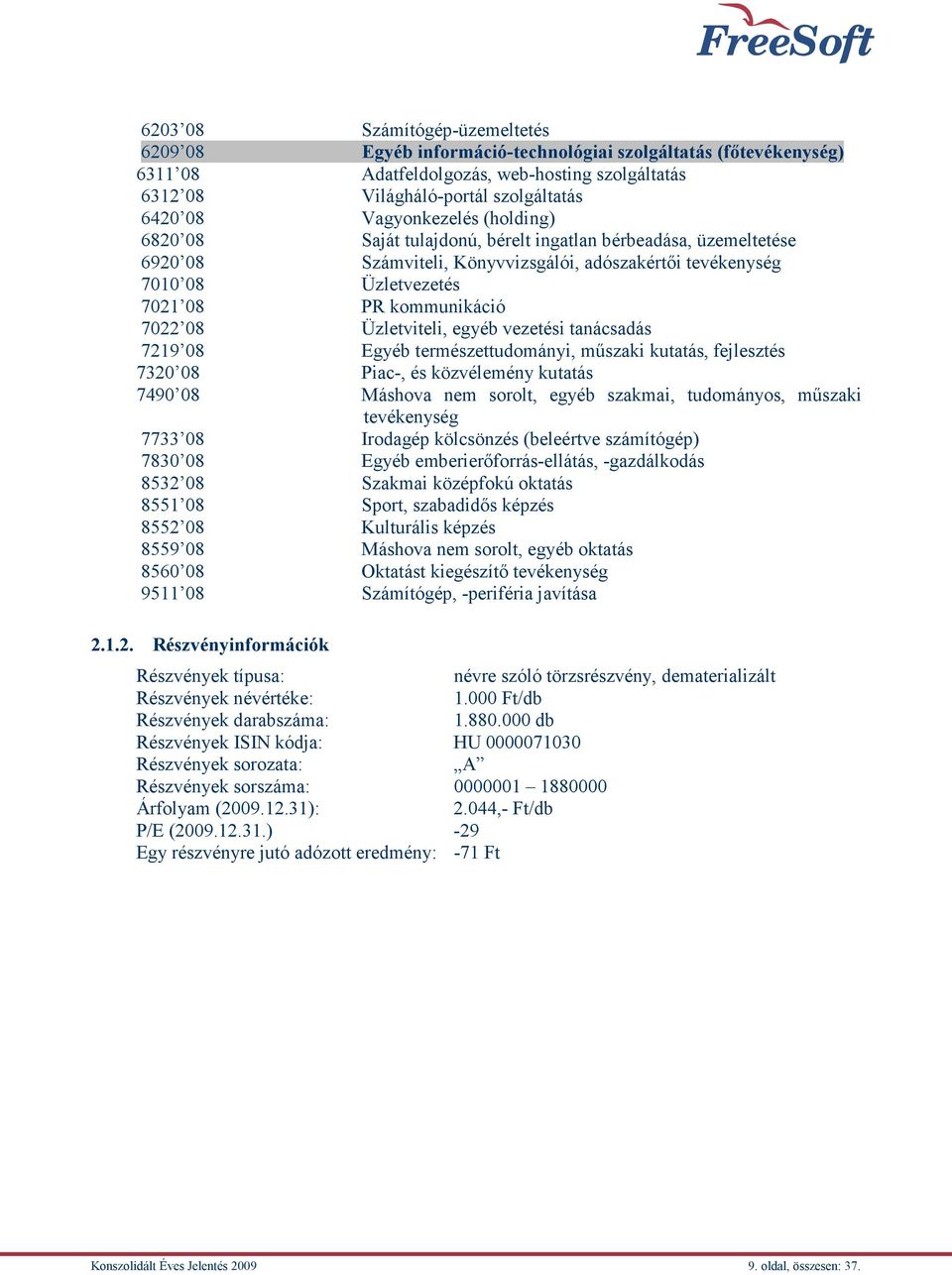 7022 08 Üzletviteli, egyéb vezetési tanácsadás 7219 08 Egyéb természettudományi, műszaki kutatás, fejlesztés 7320 08 Piac-, és közvélemény kutatás 7490 08 Máshova nem sorolt, egyéb szakmai,