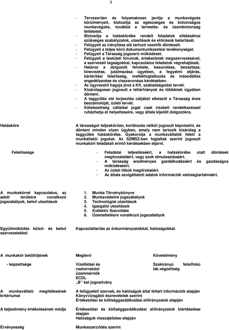 - Felügyeli a teljes körű dokumentumkezelési tevékenységet. - Felügyeli a Társaság jogszerű működését.