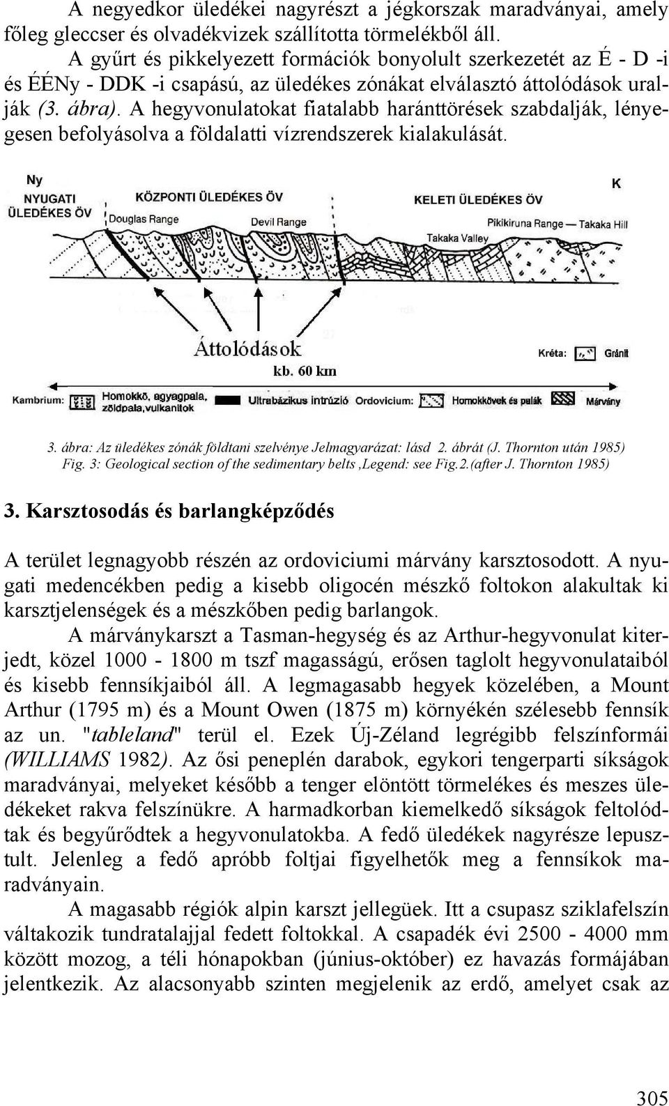 A hegyvonulatokat fiatalabb haránttörések szabdalják, lényegesen befolyásolva a földalatti vízrendszerek kialakulását. 3. ábra: Az üledékes zónák földtani szelvénye Jelmagyarázat: lásd 2. ábrát (J.