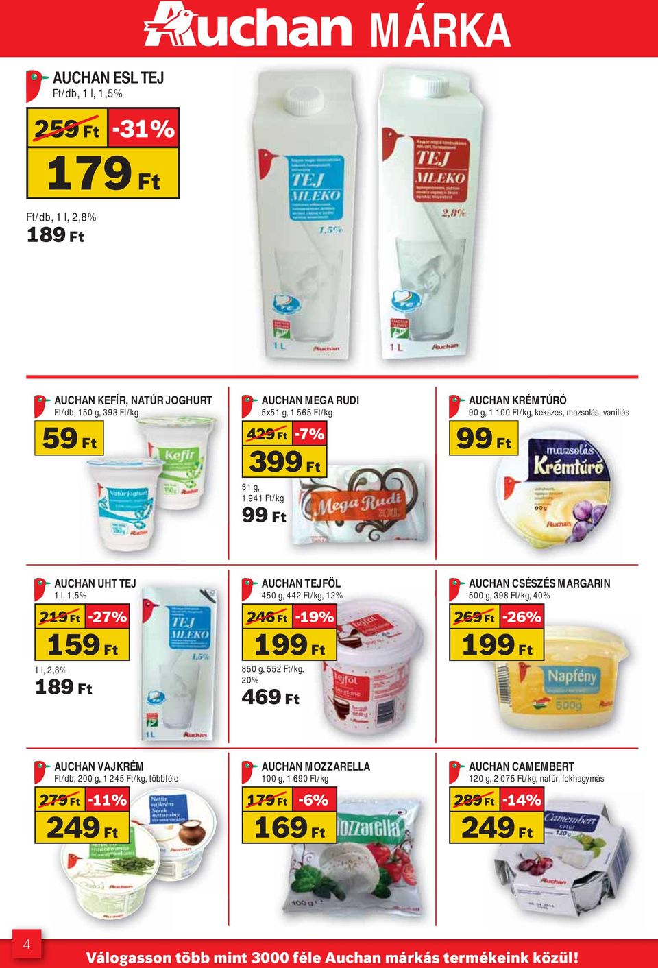 12% 246 Ft -19% 199 Ft 850 g, 552 Ft/kg, 20% 469 Ft AUCHAN CSÉSZÉS MARGARIN 500 g, 398 Ft/kg, 40% 269 Ft -26% 199 Ft AUCHAN VAJKRÉM Ft/db, 200 g, 1 245 Ft/kg, többféle 279 Ft -11% 249 Ft