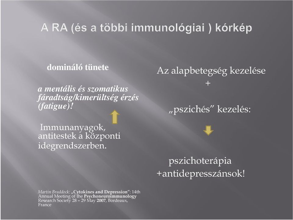 Az alapbetegség kezelése + pszichés kezelés: pszichoterápia +antidepresszánsok!