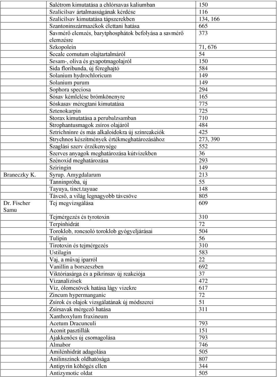 hydrochloricum 149 Solanium purum 149 Sophora speciosa 294 Sósav kémlelése brómkönenyre 165 Sóskasav méregtani kimutatása 775 Sztenokarpin 725 Storax kimutatása a perubalzsamban 710 Strophantusmagok